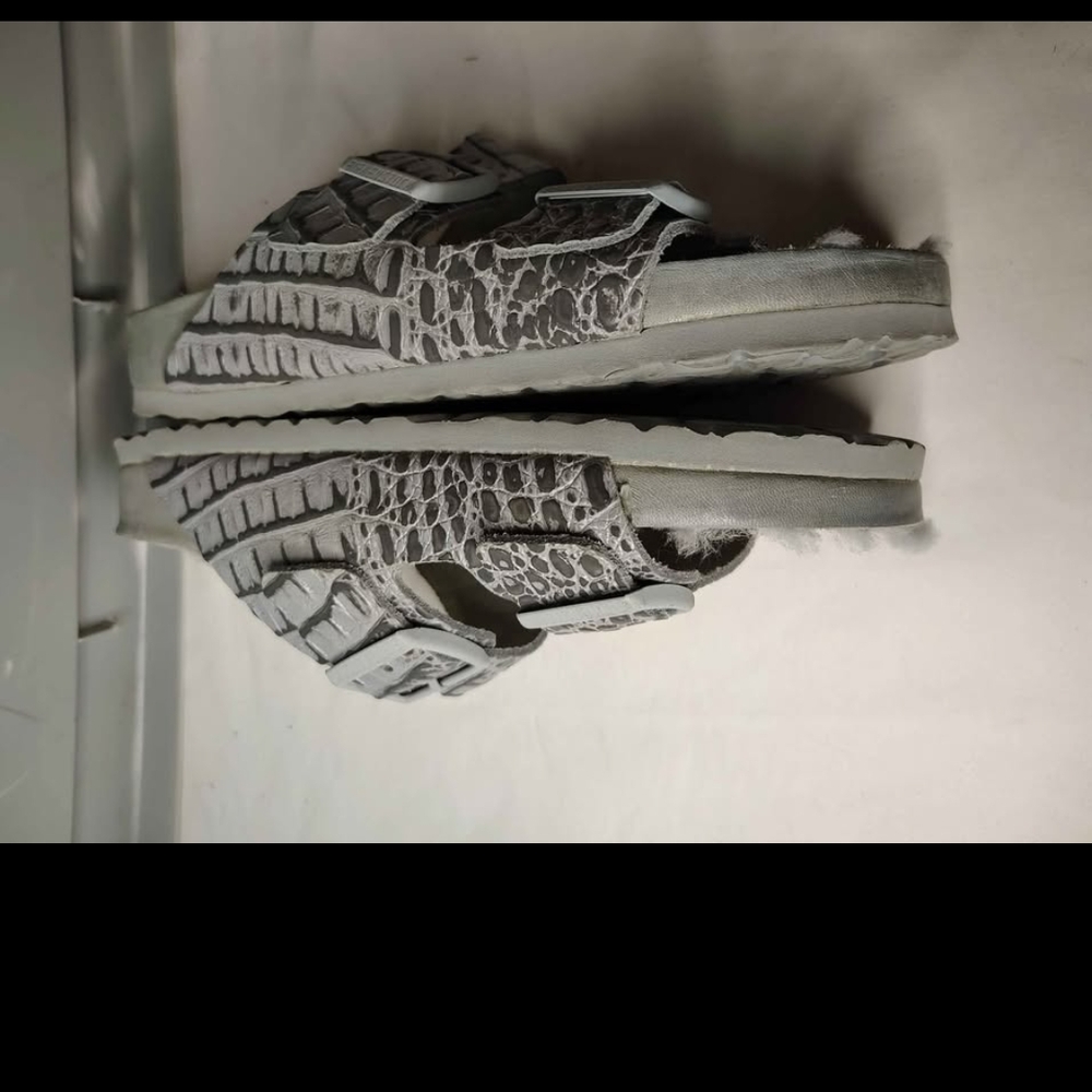 Birkenstock Silver Crocodile Pattern Sandals - image 7